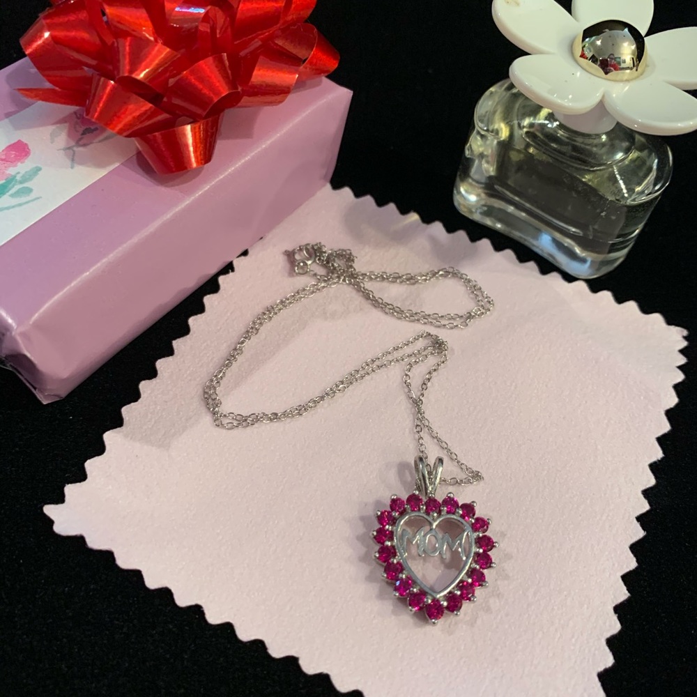 Genuine 925 Ruby “Mom” Heart Necklace